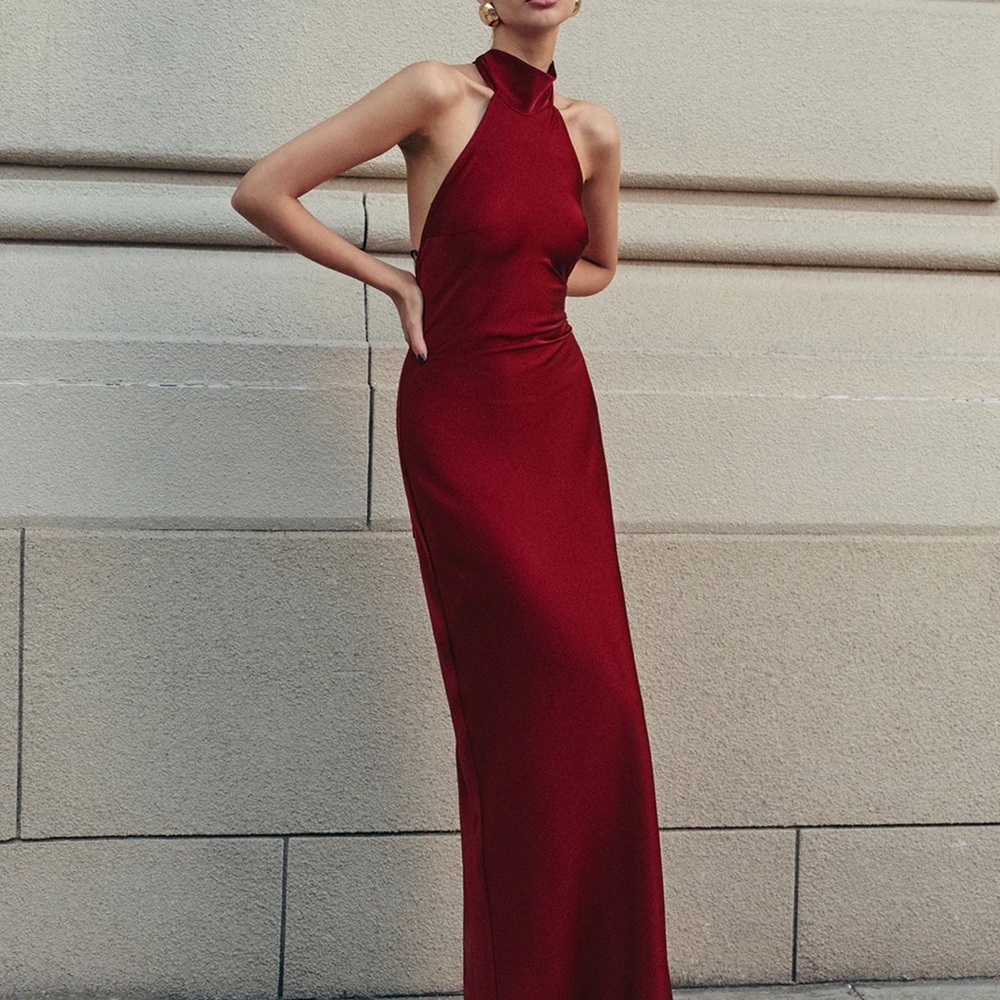Commense Burgundy Small
Open Back Satin Halter Dress NWT$39 - Picture 4 of 8